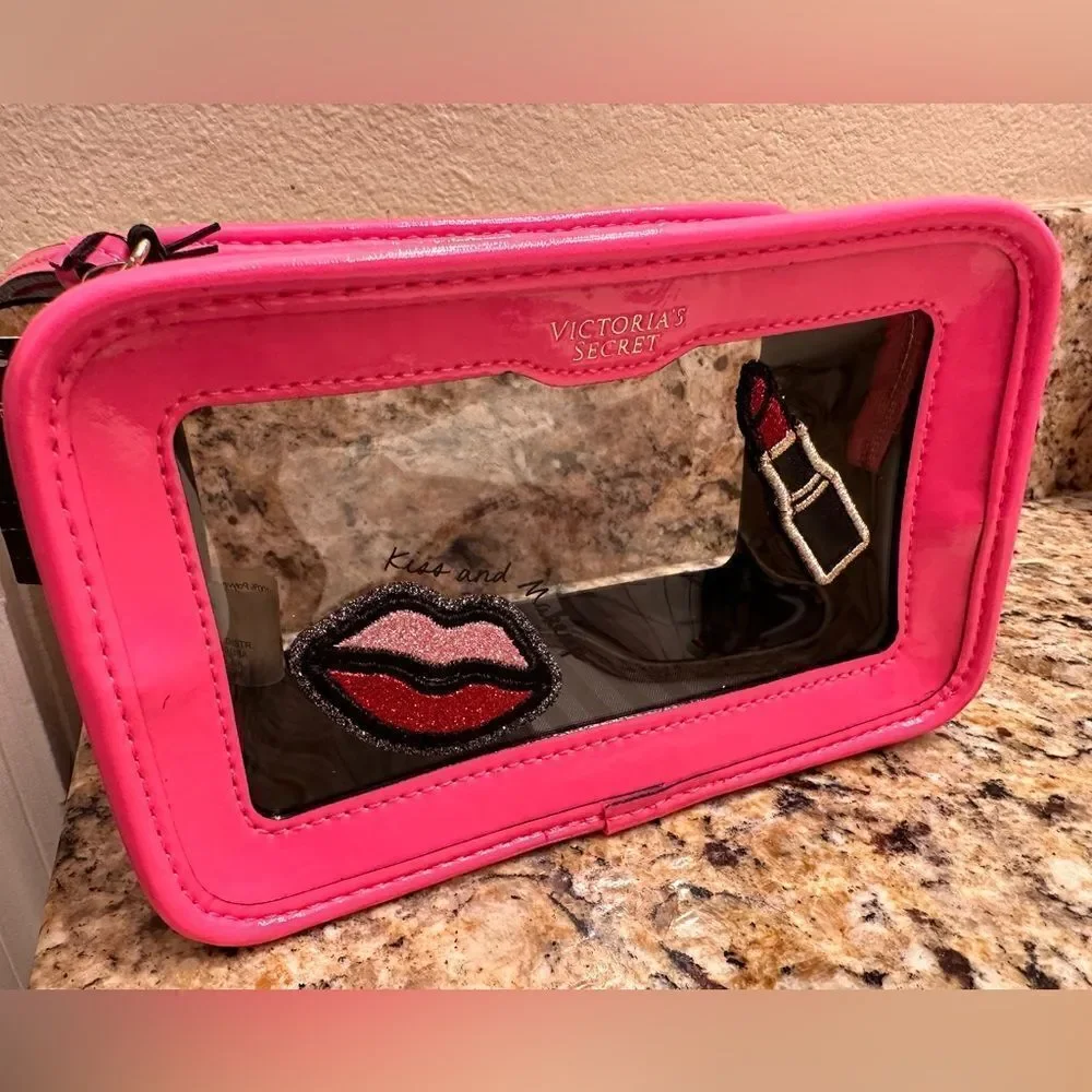 Victoria's Secret Cosmetic Case Clear Pink Patches Beauty Travel Makeup …